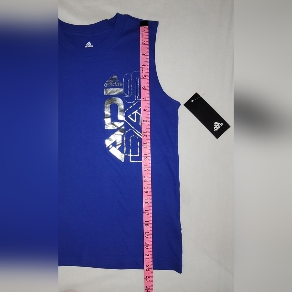 NWT Adidas Sleeveless Cobalt Blue And Silver Boys Top Size 8 - Picture 9 of 11